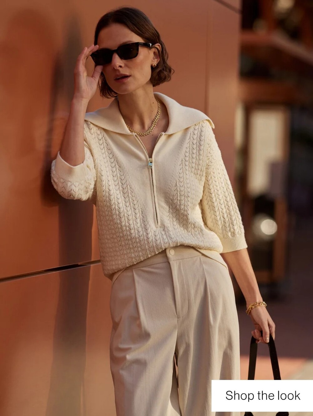 Varley | Light Cream Half-Zip Knit Top